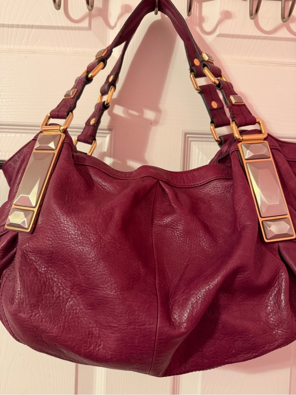 b. makowsky Burgundy Soft Leather Shoulder/Hobo Tote with Gold Accents